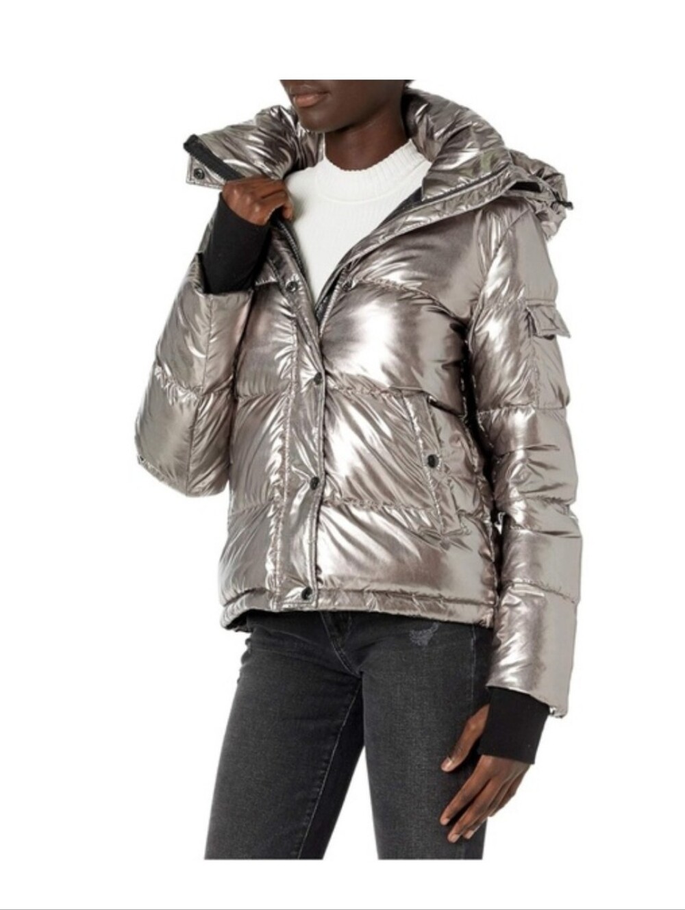 S13 Girls' Metallic Silver Puffer Jacket Removable Hood Size 8